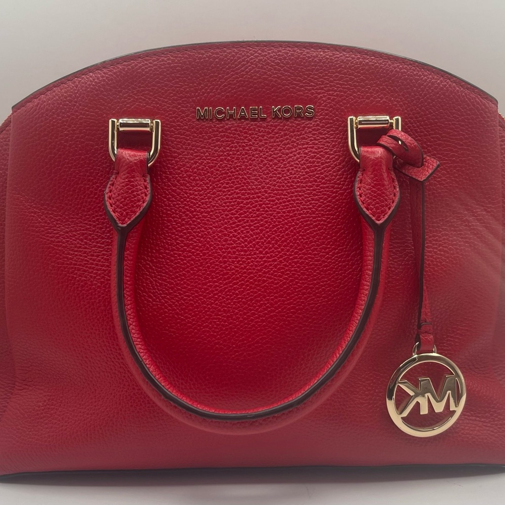 Michael Kors Red Leather Handbag Purse with Handles and Removable Strap